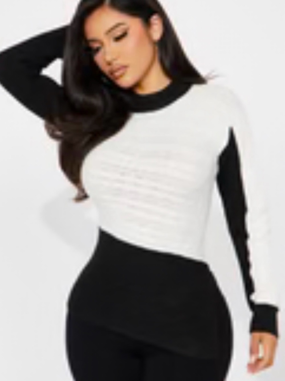 Fashion Nova Black & White Colorblock Knit Pullover
